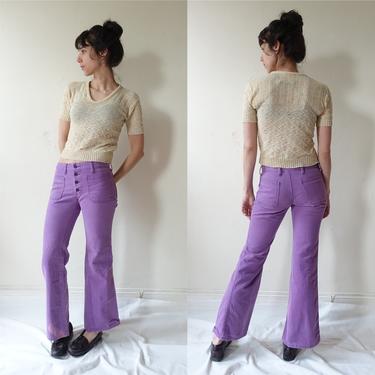 70s Crushed Velvet Pants, Vintage 70s s Wrangler Purple Crushed Velvet  Hippie Bell Bottom Pants