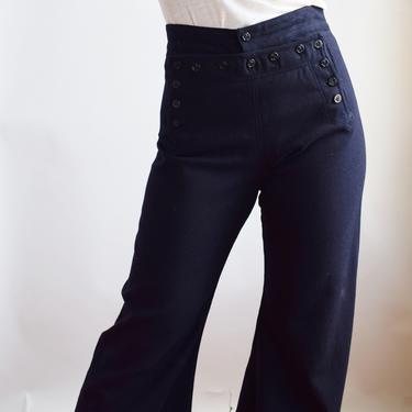Vintage Wool 13 Button Sailor Pants | 30&amp;quot; W | Classic High Rise Bellbottom Navy Issue Wool Sailor Pants 