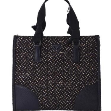Vintage PRADA Milano Monogram Logo Tweed Leather Mini Tote Clutch Evening Bag Purse Handbag 