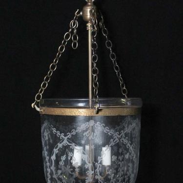 Antique Victorian 10.5 in. Etched Glass Bell Jar Pendant Light