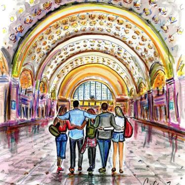 Friends in Union Station Original Washington DC Art by Cris Clapp Logan 
