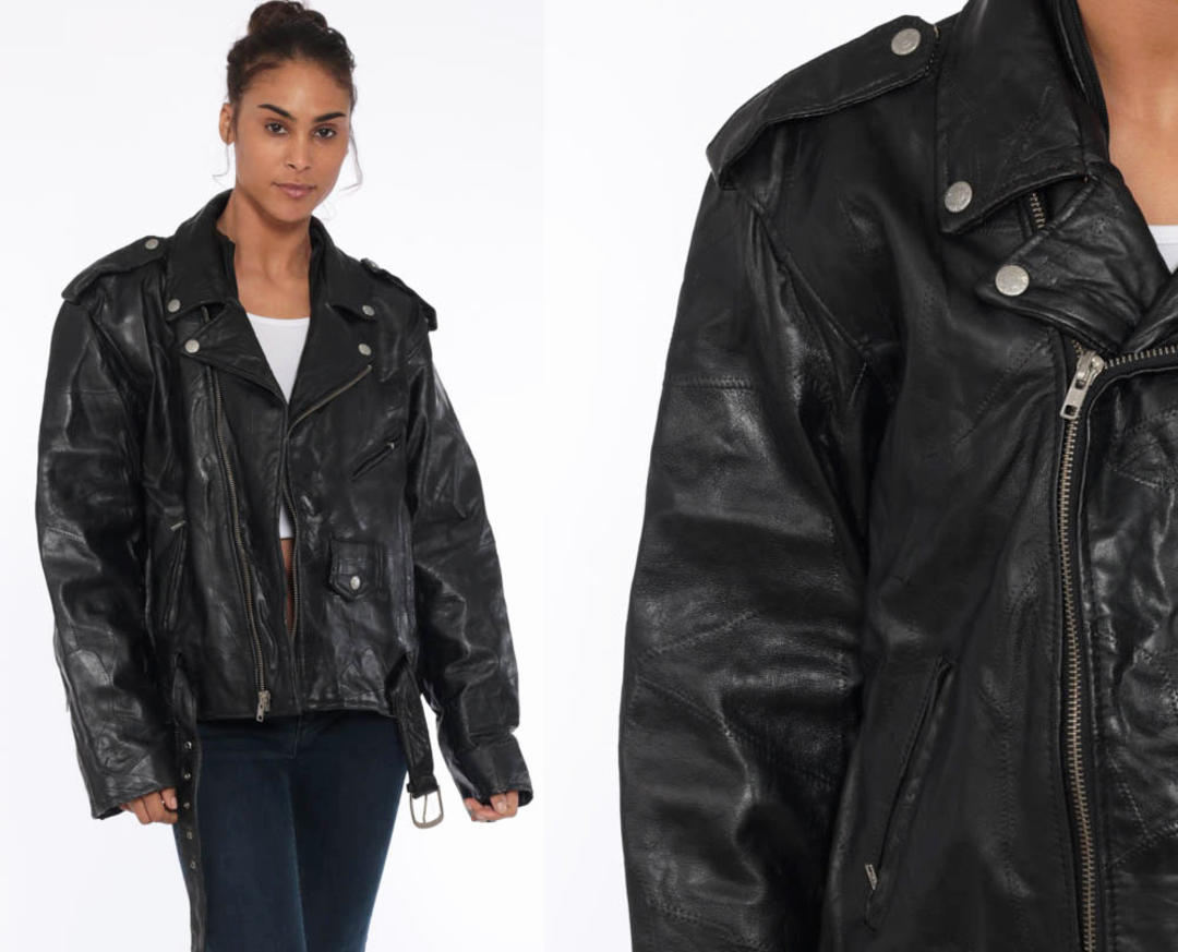 Vintage 1980s cropped Leather jacket, Tie front – TCTvintage