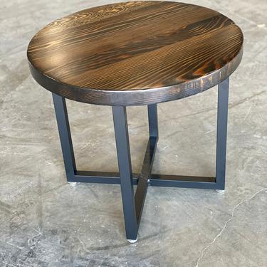 Coffee table. Industrial end table. Reclaimed wood nightstand. End table. Round side table. Stand. Small table. Bedside table 