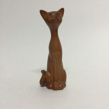 Vintage Kitsch Long Neck Cat Figurine, Faux Wood, Plastic, Jewel ...