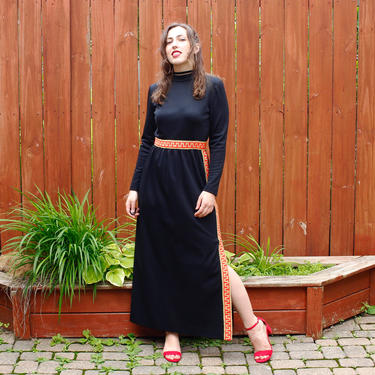 chinese dress ladies 1970s Leslie Fay Coral Maxi Dress