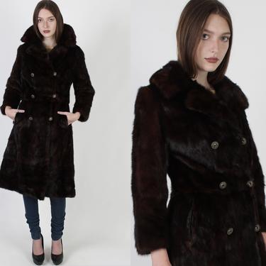 Double Breasted Mid Length Real Mahogany Mink Fur Coat 