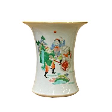 Chinese Distressed Off White Porcelain People Scenery Vase ws1931E 
