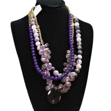 Amethyst and Jade Multi Strand Necklace - Lavender Jade Jewelry 