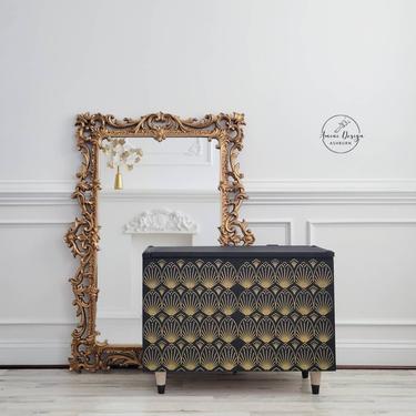 Art Deco Chest. Coffee Table. Stenciled Chest. Bedside Table. Wedding Chest. Storage Table. Art Deco Decor. Blanket Chest 