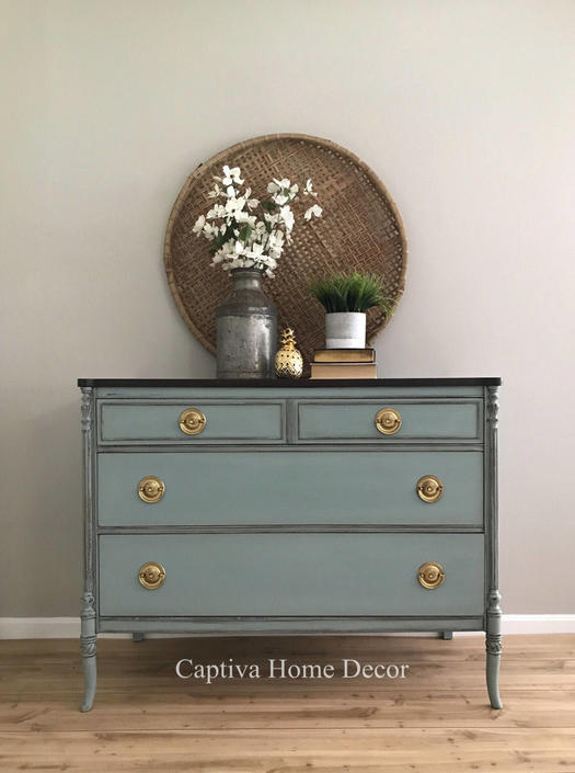 Sold Refinished Bureau Duck Egg Blue Vintage Hand Painted