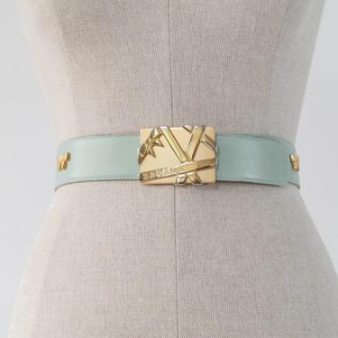 Vintage Escada Baby Blue Leather Belt w/ Gold | The Vault  display picture 1