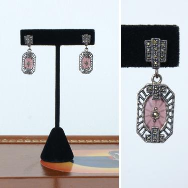 vintage marcasite & lavender camphor glass earrings • antique art deco style by Judith Jack 