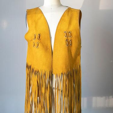 1970s Fringe Leather Vest Suede Top S 