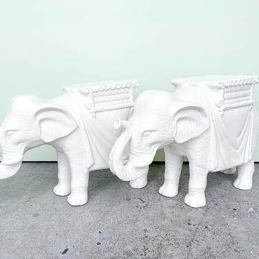 Pair of Modern White Ceramic Elephants