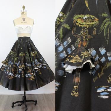 1950s hand painted mexican CARMEN MIRANDA 3D skirt xs | new spring 
