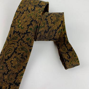 1960's Paisley Tie - All Silk - Olive and Ochre Paisley Print on a Black Background - COLES Highland Shop 