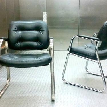Vintage 20C Modernist Chrome & Tufted ArmChairs 