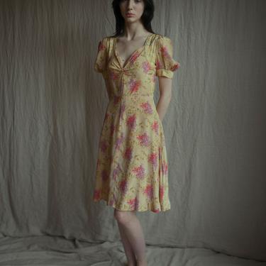 RARE c. 1970s English designer Jeff Banks floral patchwork rayon day dress 