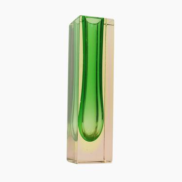 Murano Glass Vase Clear Green Mid Century Modern 