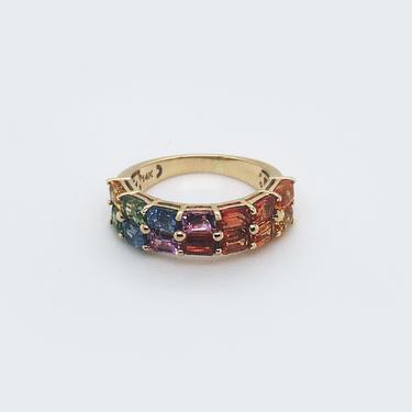 Rainbow Sapphire Emerald Cut Baguette Ring