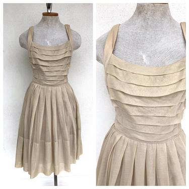 Vintage VTG 1970s Miss Elliette Cream Organza Sleeveless Dress 