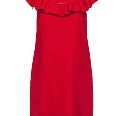 Trina Turk - Red Cap Sleeve Shift Dress w/ Ruffled &amp; Eyelet Trim Sz 6
