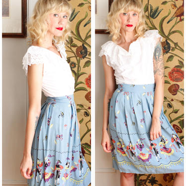 1940s Skirt // Flamenco Dance Novelty Skirt // vintage 40s rayon skirt 