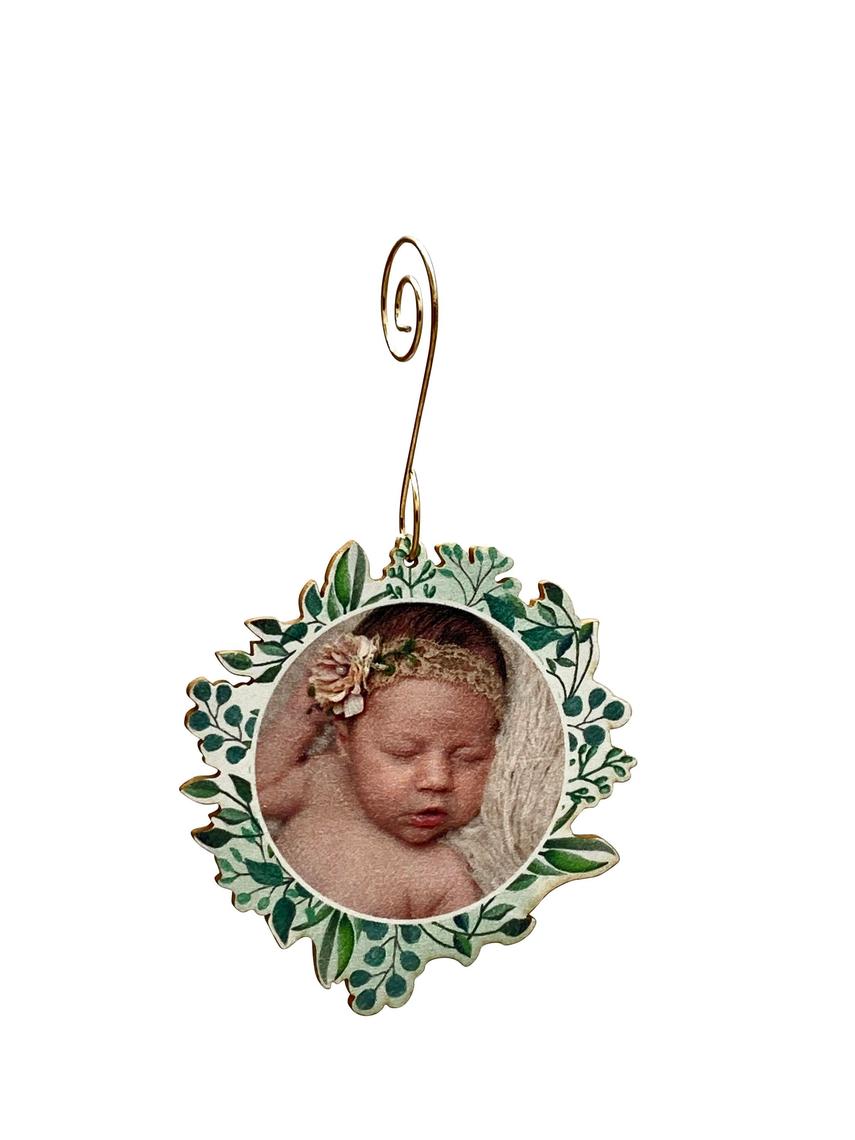 Personalized Photo Ornament Eucalyptus Theme Sustainable Materials