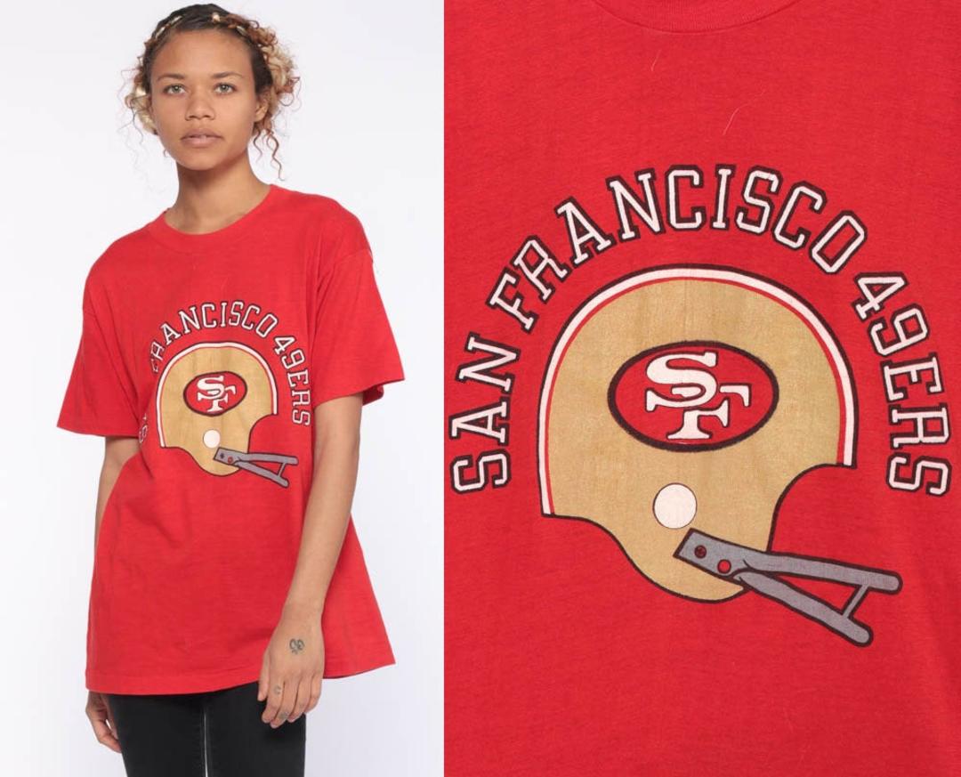 ShopExile 1989 Super Bowl Shirt 80s San Francisco 49ers Shirt Football Graphic Tee NFL Superbowl XXIII Single Stitch Red Vintage 1980s Medium Large