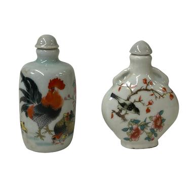 2 x Chinese Porcelain Snuff Bottle With Flowers Birds Graphic ws1240E 