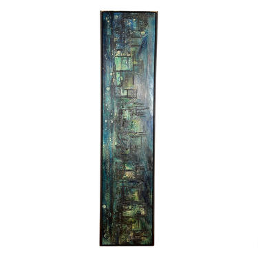 Vintage Abstract Cityscape Mix Media Hanging Artwork
