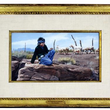 Contemporary Framed Original Painting Signed Ray Swanson Native American 