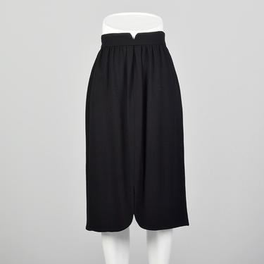 Medium Black Pencil Skirt 1980s Wool Notched Hem Classic Fall Separate 