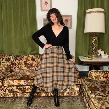 70’s PLAID MIDI SKIRT - high-waisted - circle - x-small 