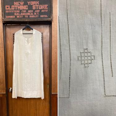 Vintage 1920’s Creme Summer Linen Filet Crochet Deco Day Dress, 1920's Day Dress, Vintage Filet Crochet Linen , Gatsby Lawn Party, Art Deco 