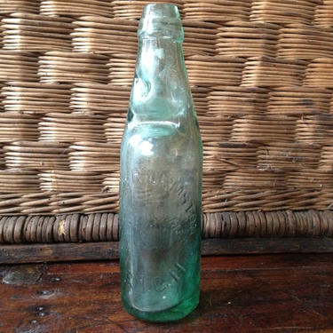 Victorian Aqua Glass Soda Bottle, Aqua Blue Codd Neck Bottle, Leigh, England, Marble Bottle 