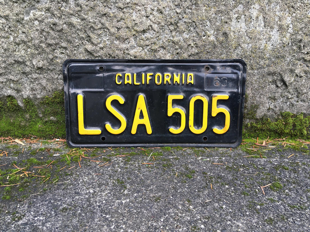 Vintage 1960s California License Plate, Black and Yellow LSA505