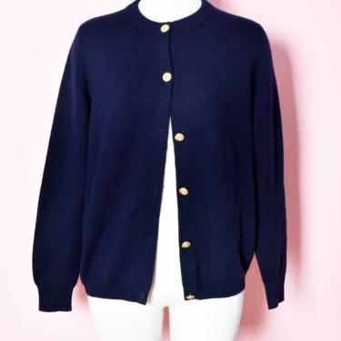 Blue CASHMERE Cardigan Sweater Scotland, Scotch House, 40&quot; Chest, long sleeve, Vintage Dark Navy Blue Blouse Top Shirt, 70's, 80's, 60's 