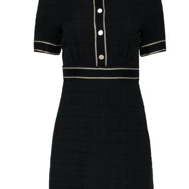 Sandro - Black Cotton Blend Tweed A-Line Dress w/ Collar Sz S