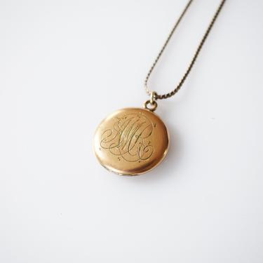 Antique Monogrammed Gold-Fill Locket | AMR | Edwardian 1910s/1920s Round Photo Locket with Decorative Initials 