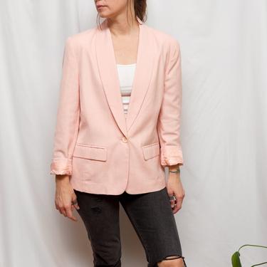 Size L, 1990s Blush Pink Linen Blend Pendleton Blazer Jacket 