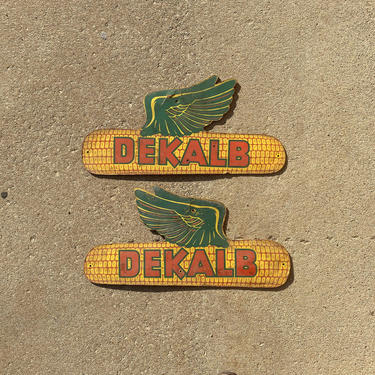 Vintage Left and Right Facing Dekalb Seed Masonite Signs 