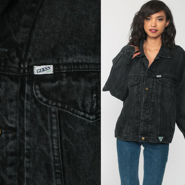 Guess black denim jacket on sale womens