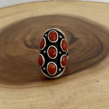 POP ROCKS Vintage Sterling Silver and Coral Ring | Native American Navajo Style Jewelry | Cluster Stone Setting | Boho, Southwest | Size 8 