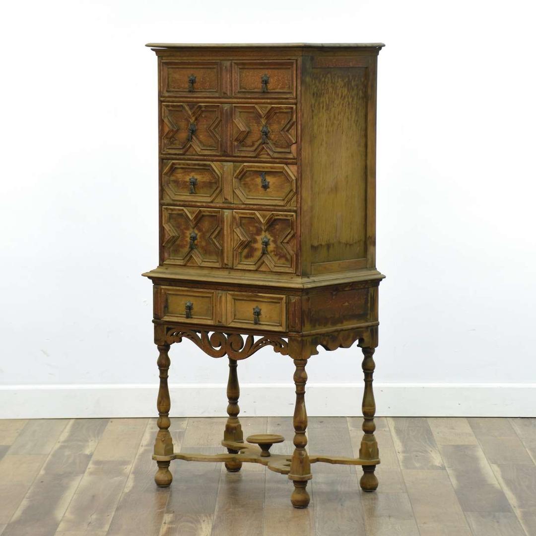 Carved Gothic Revival Tall Dresser W Stretcher Base Loveseat (San