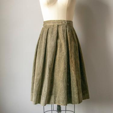 1950s Full Skirt Cotton Corduroy Green S 