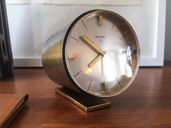 Suiza Brass Desk Clock Vintage Mid Century Modern George Nelson