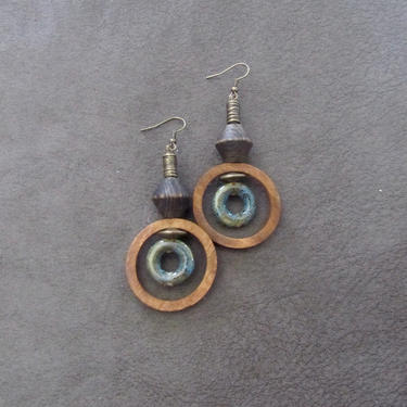 Wooden earrings, Afrocentric hoop earrings, mid century modern earrings, African earrings, bold statement, unique ethnic earrings, blue 2 