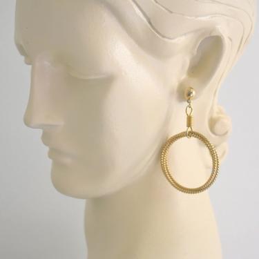 1970s Twisted Gold Hoop Dangle Pierced Earrings 