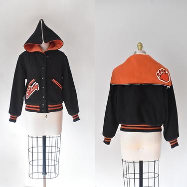 Chelcey wool varsity jacket, black bomber jacket 